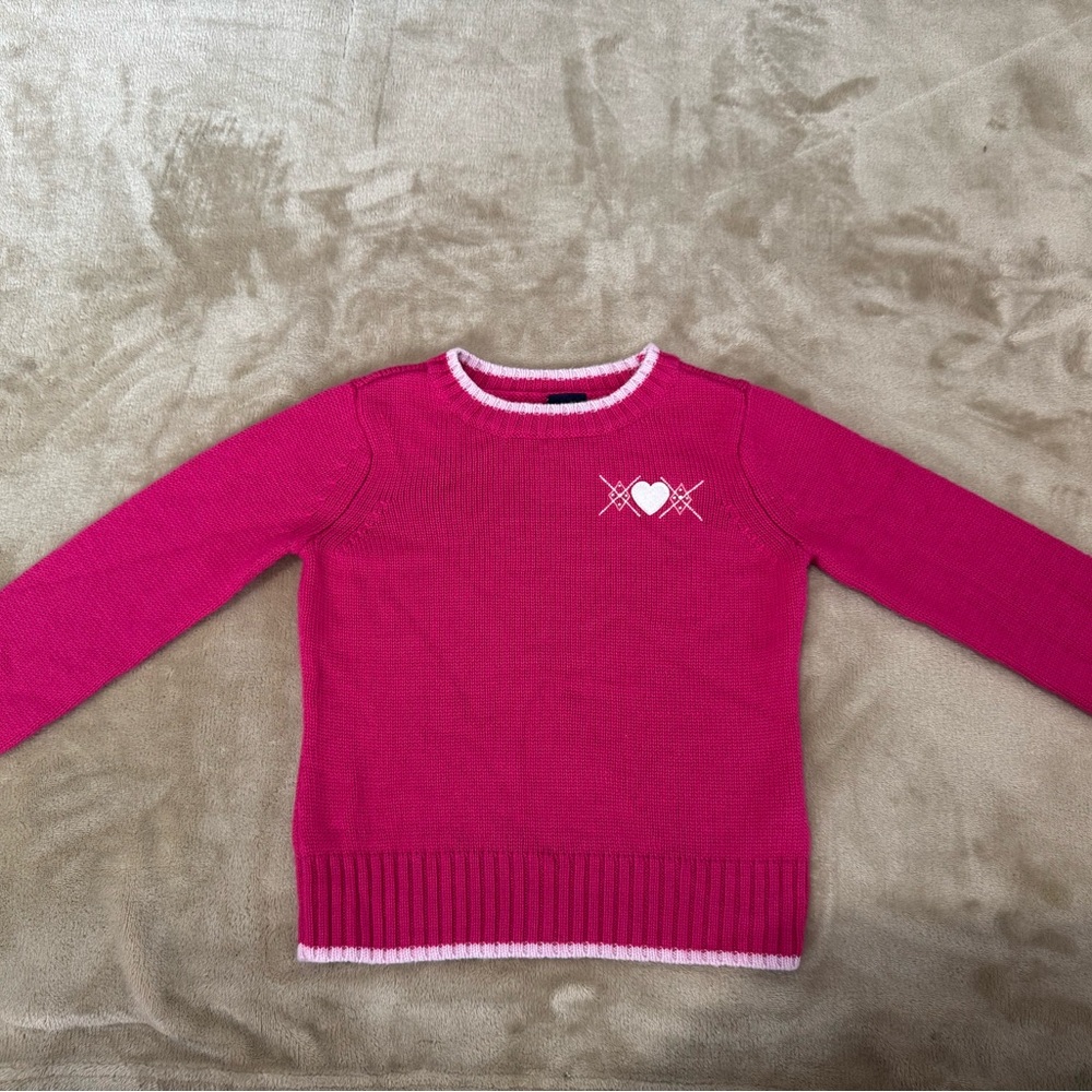 GAP Kids Girl Sweater Pink Heart Sparkle Valentines Size XS 4-5